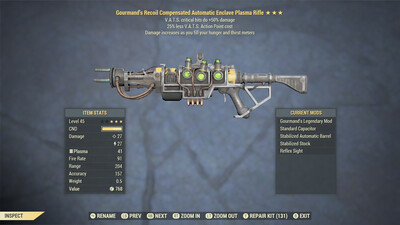 Gourmand 50/25 Enclave Plasma Rifle With Flamer Mod