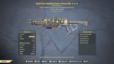 Quad 25/Durability Enclave Plasma Rifle With Flamer Mod