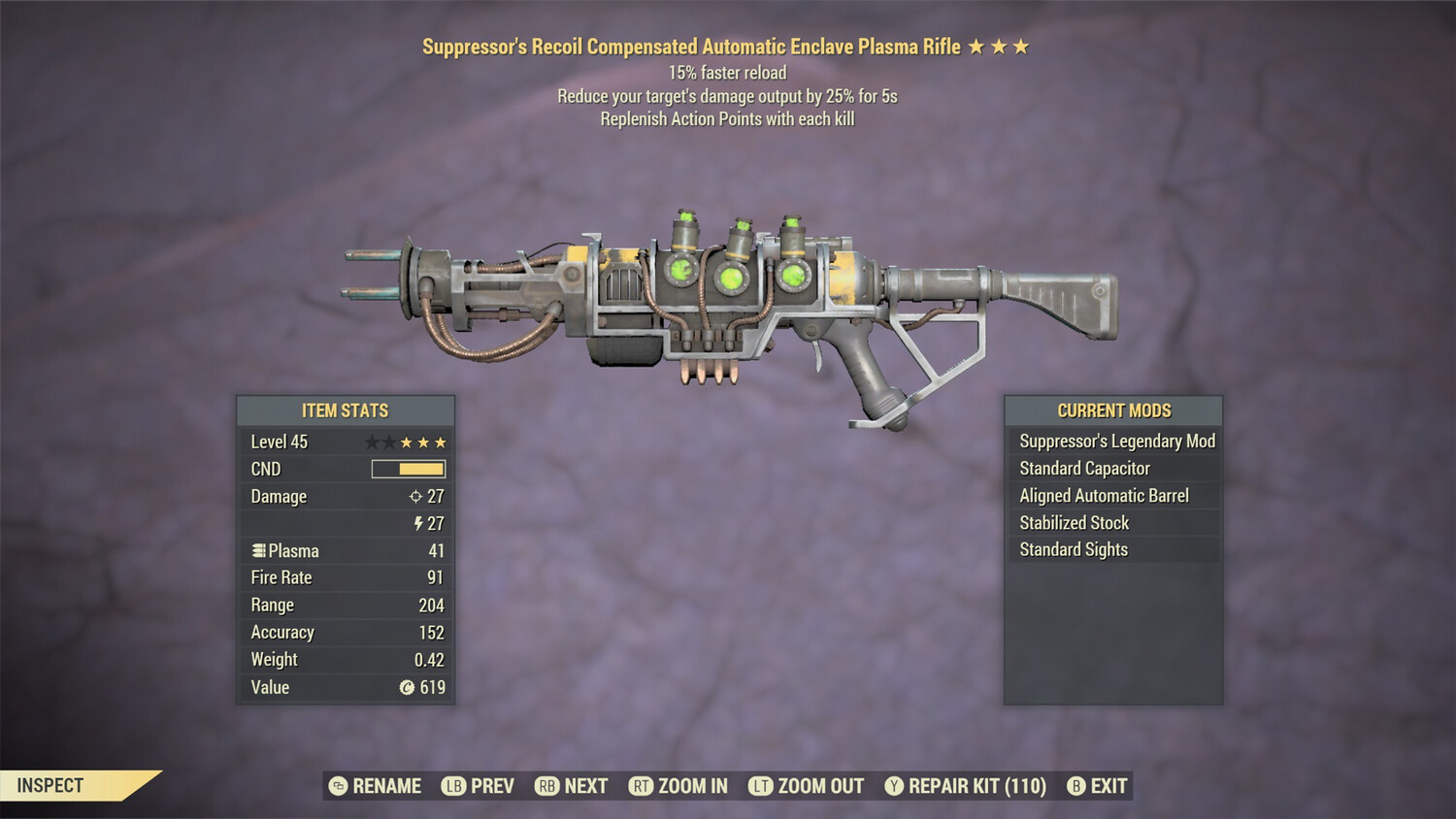 Suppressor Ap Refresh/15 Enclave Plasma Rifle