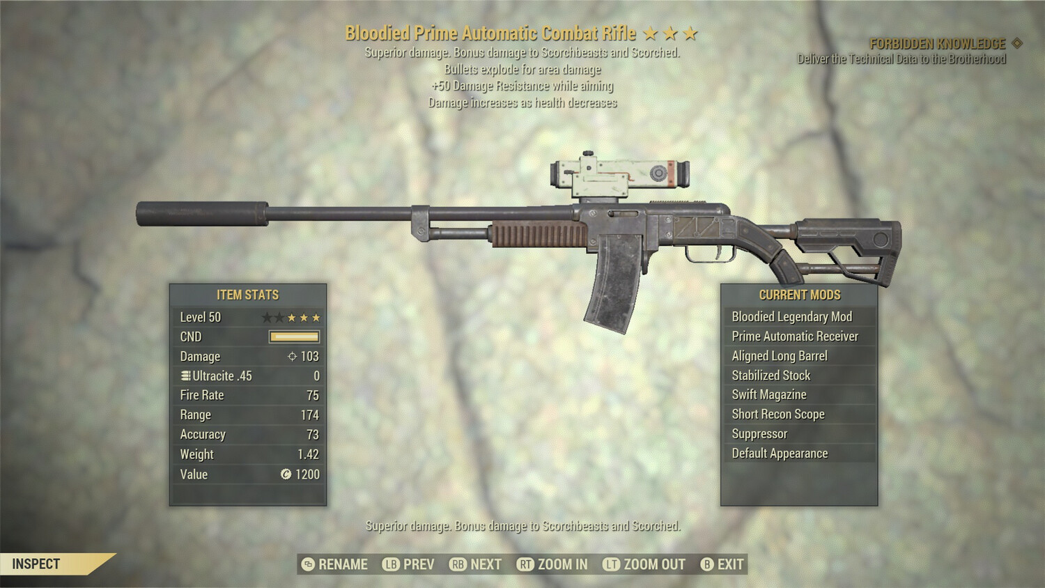 Bloodied Explosive 50 Combat Rifle