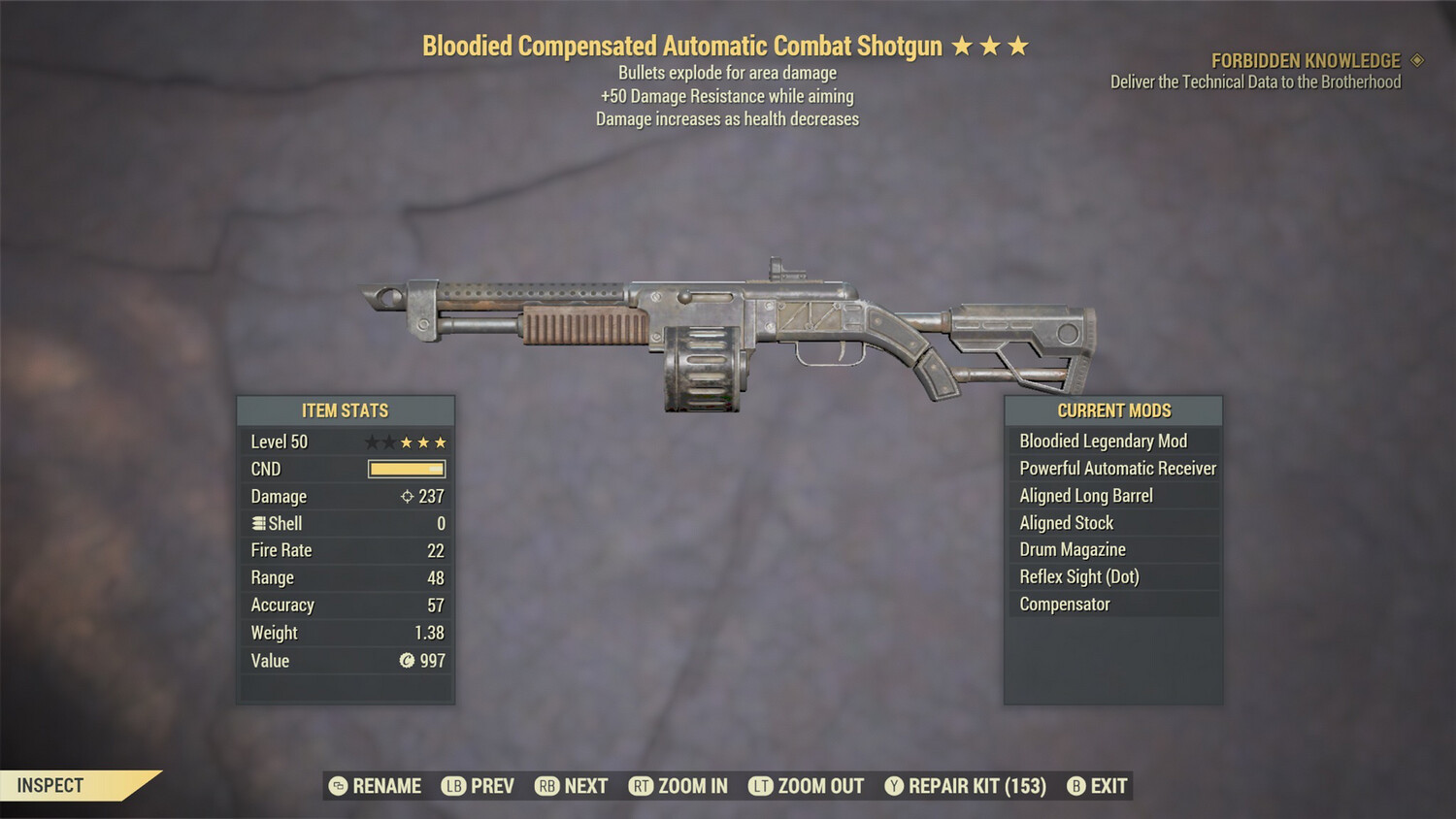 Bloodied Explosive 50 Combat Shotgun
