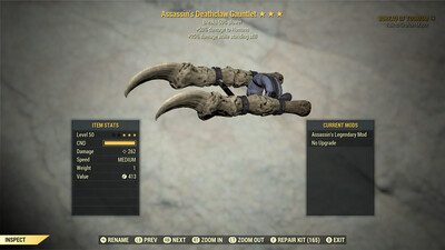 Assassins 25/Durability Deathclaw Gauntlet
