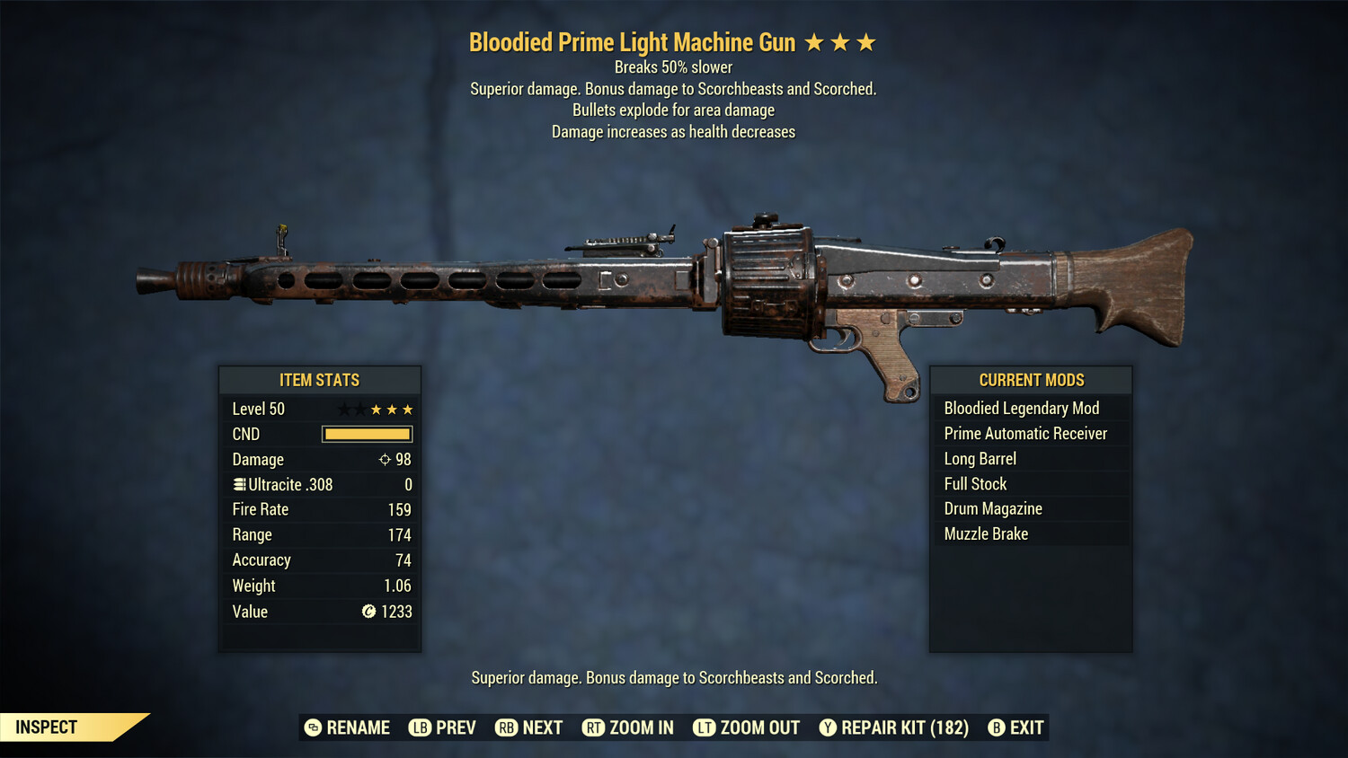 Bloodied Explosive Durability Light Machine Gun