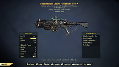 Bloodied 50L/15r Enclave Plasma Rifle With Flamer Mod