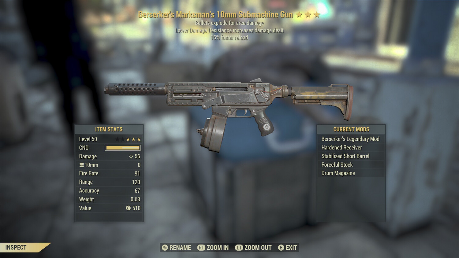 Berserker Explosive 15 10mm Submachine Gun