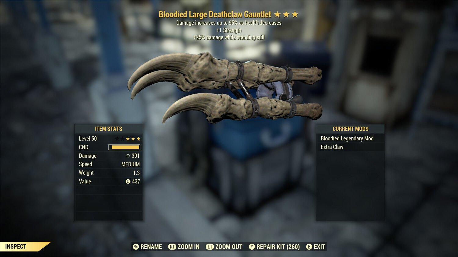 Bloodied 25/1S Deathclaw Gauntlet