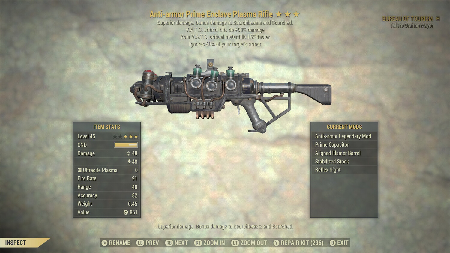 Anti Armor 50/15 Enclave Plasma Rifle With Flamer Mod