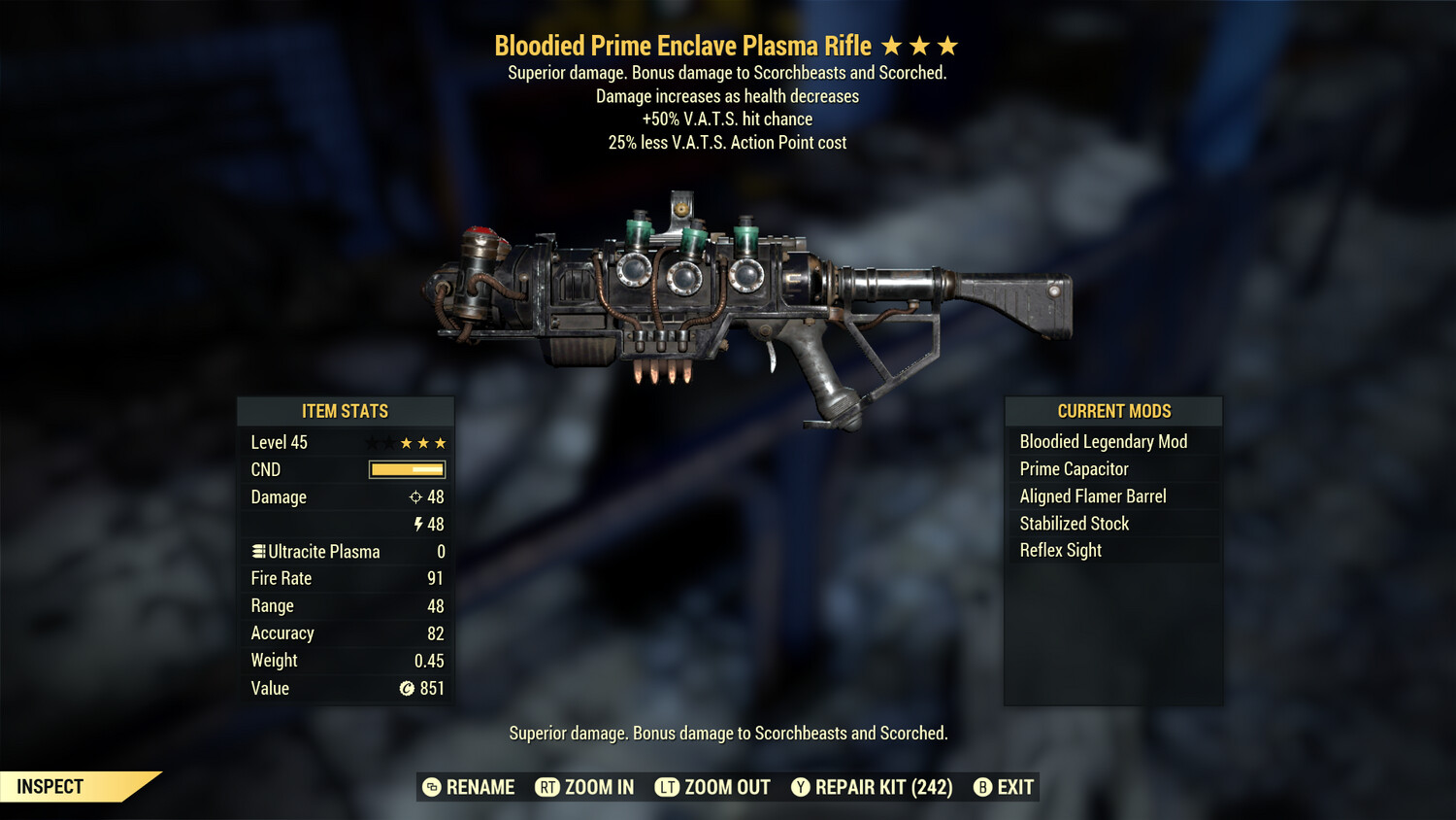 Bloodied 50hc/25 Enclave Plasma Rifle With Flamer Mod