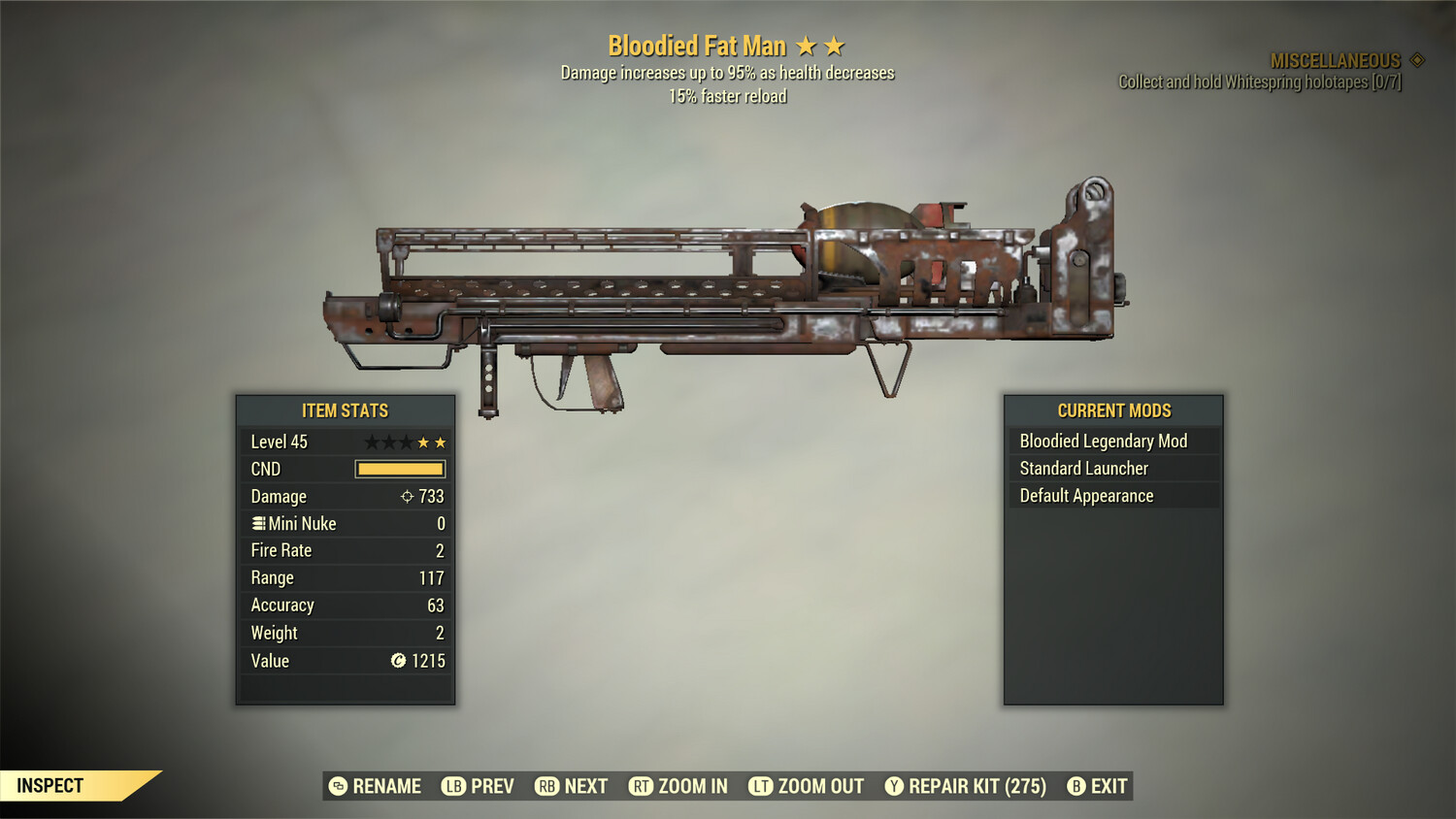 Legacy Perkless Bloodied 15 Fat Man