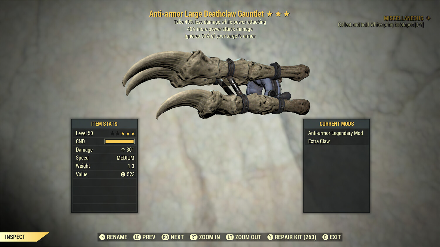Anti Armor 40/40 Deathclaw Gauntlet