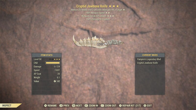 Cryptid Jawbone Knife (standard Perks)