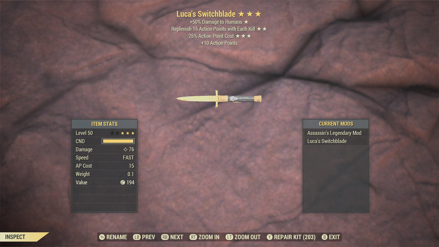 Lucas Switchblade (standard Perks)