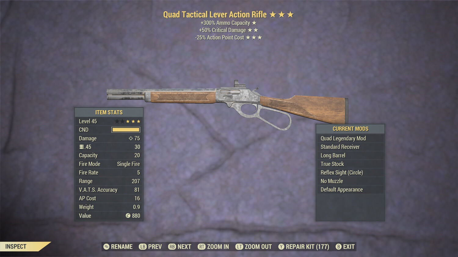 Quad 50/25 Lever Action Rifle