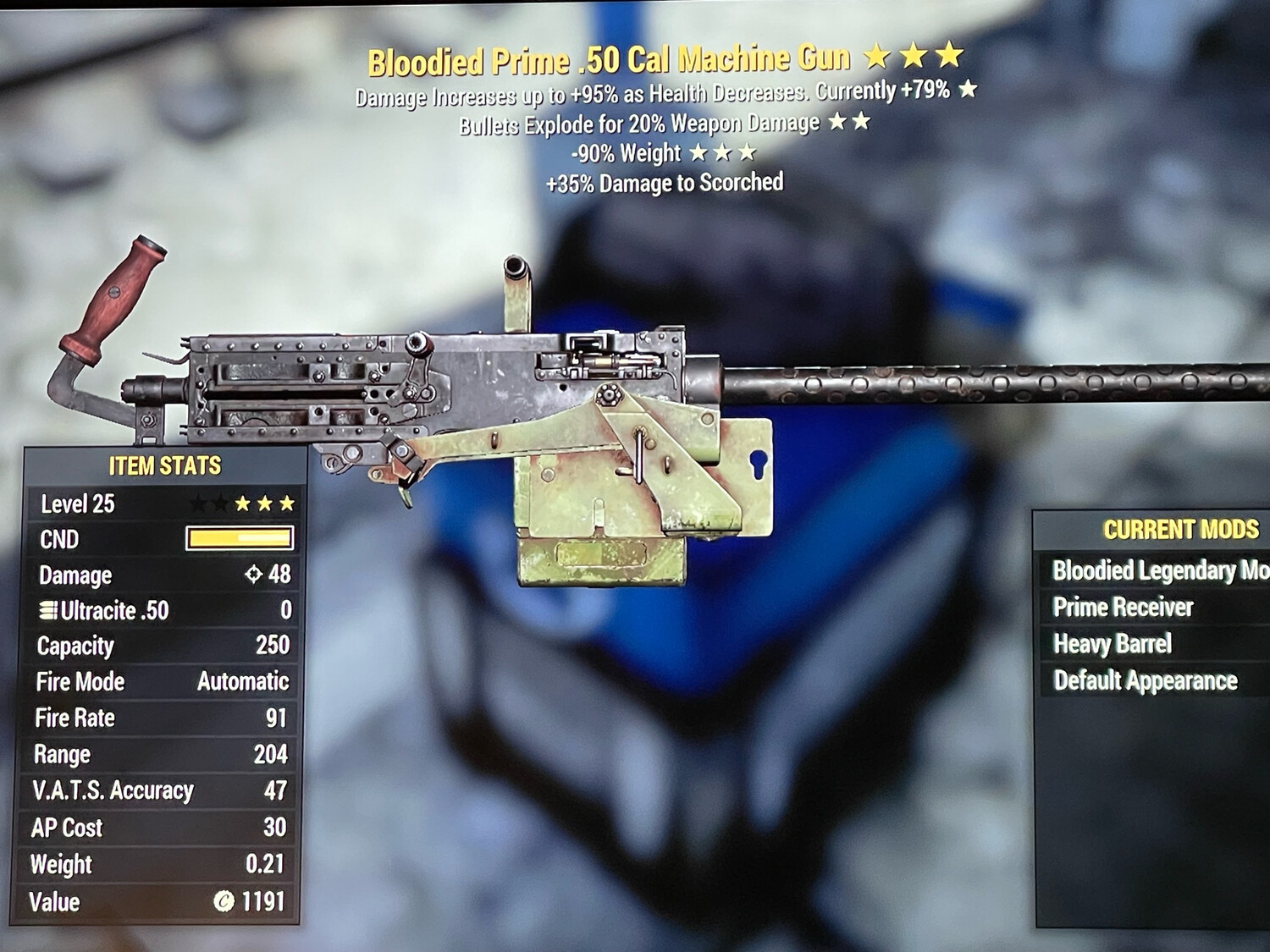 Bloodied Explosive 90 50-cal Machine Gun Lvl 25
