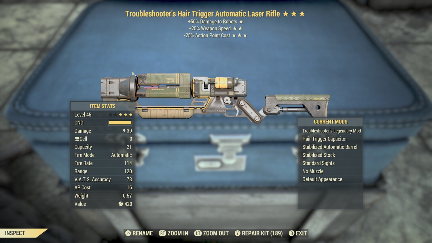 Troubleshooters 25/25 Non Ultracite Laser Rifle