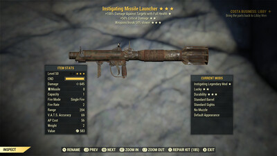 Instigating 50/Durability Missile Launcher