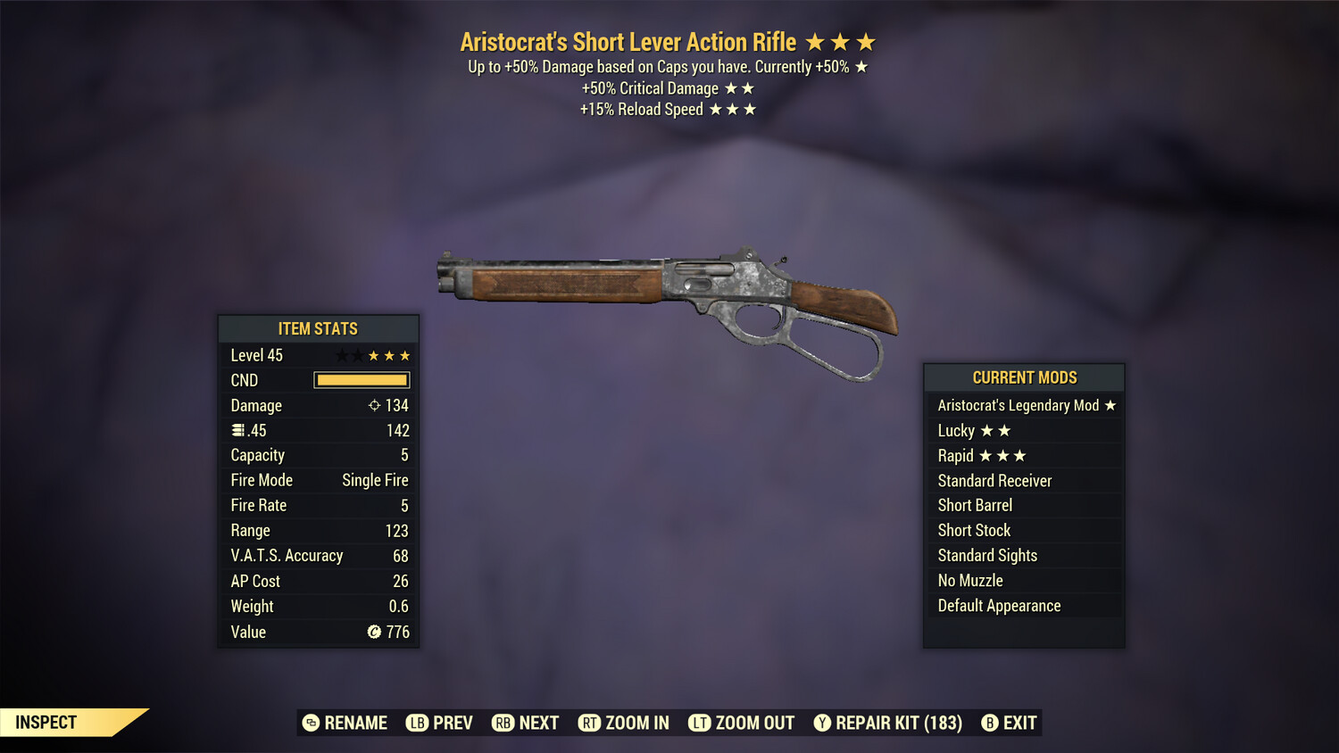 Aristocrat 50/15r Lever Action Rifle