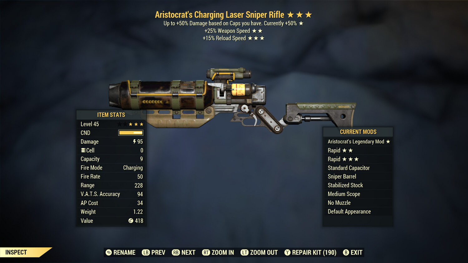 Aristocrat 25/15r Non Ultracite Laser Rifle