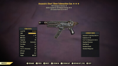 Assassins Explosive 25 10mm Submachine Gun