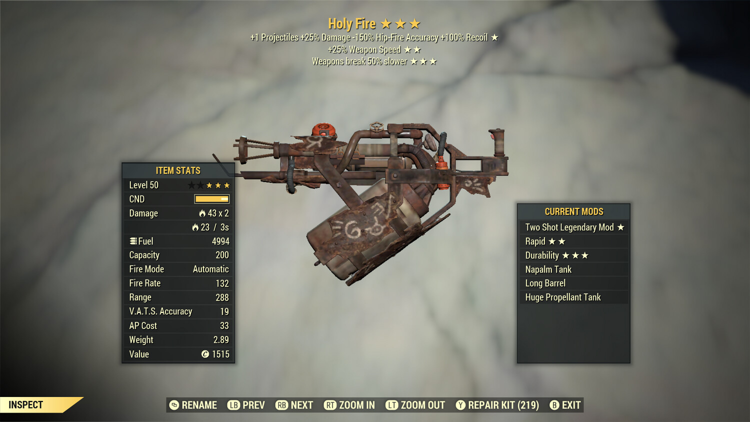 Two Shot 25/Durability Holy Fire