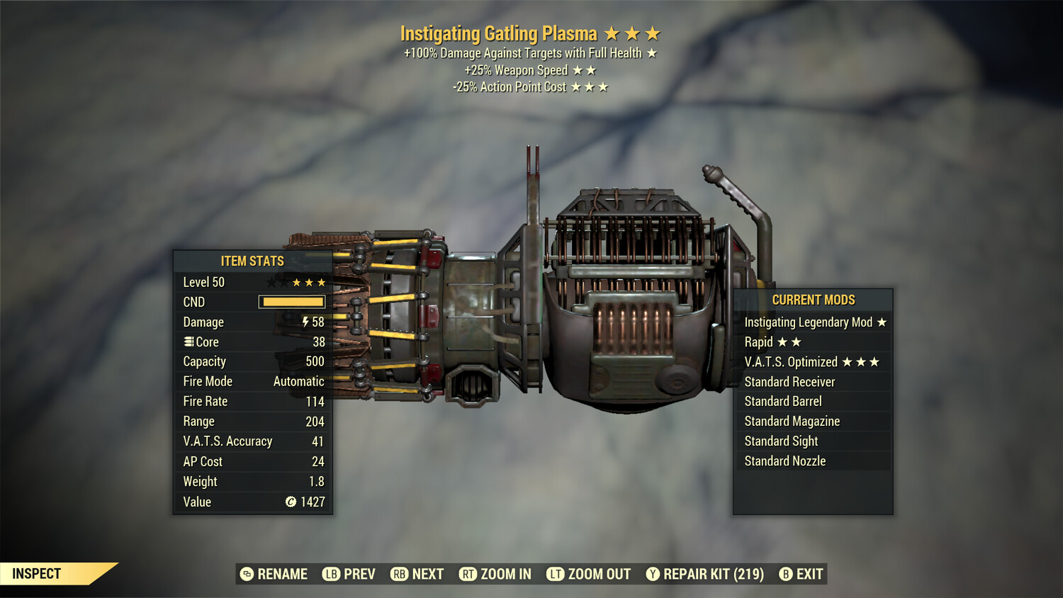 Instigating 25/25 Gatling Plasma