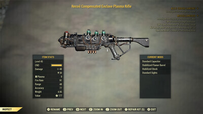 Enclave Plasma Rifle With Flamer Barrel Mod (has no perks)