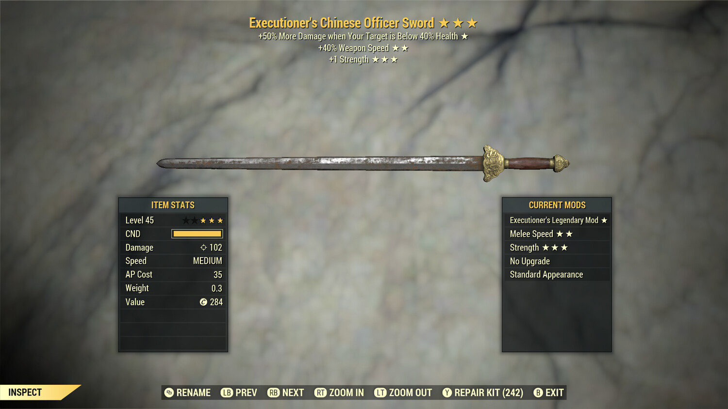 Executioners SS/1S Chinese Officer Sword