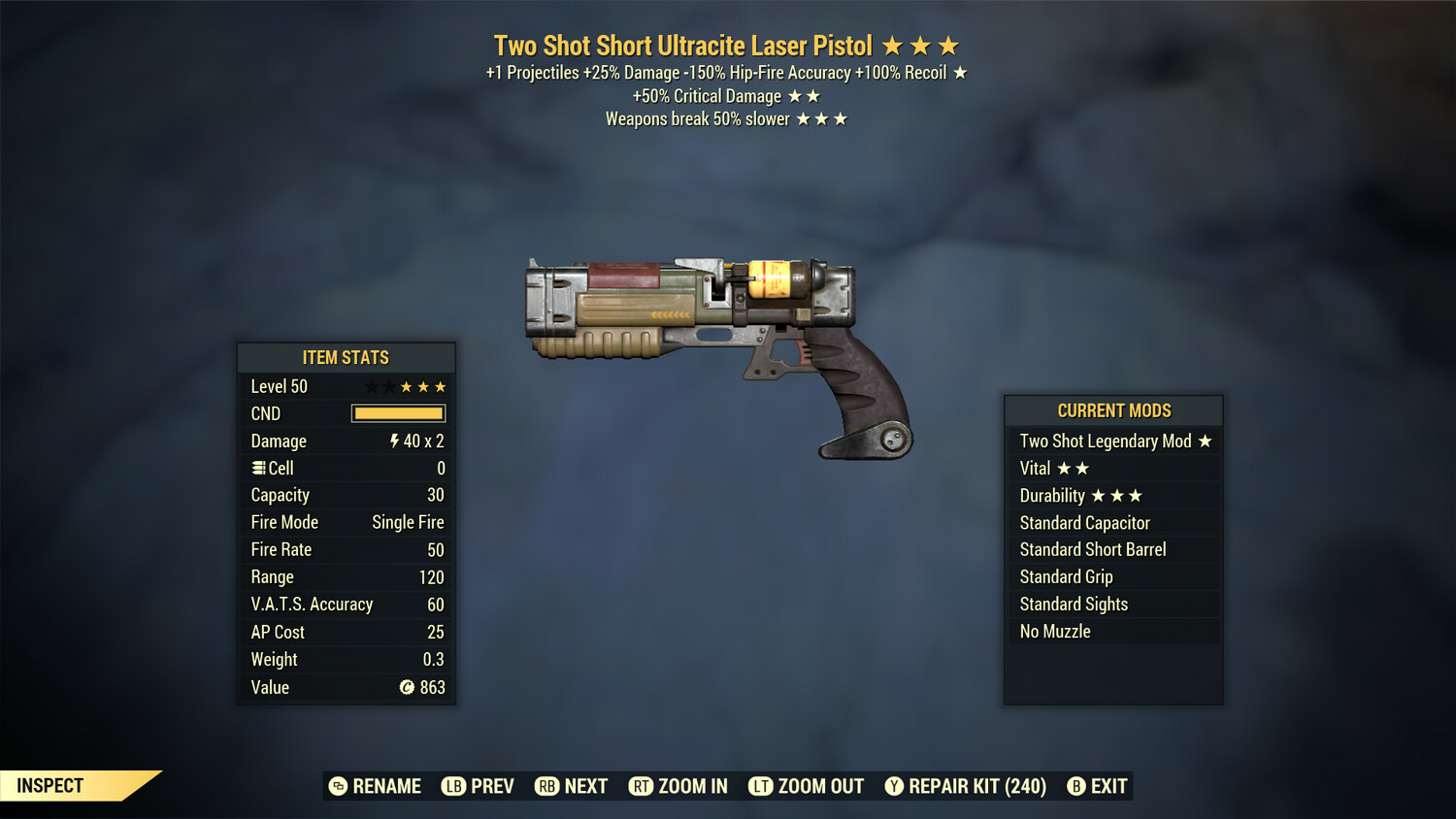 Two Shot 50/Durability Ultracite Laser Rifle