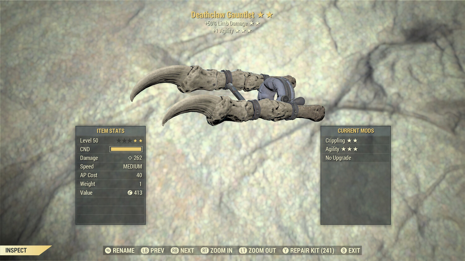 Legacy Perkless 50L/1A Deathclaw Gauntlet
