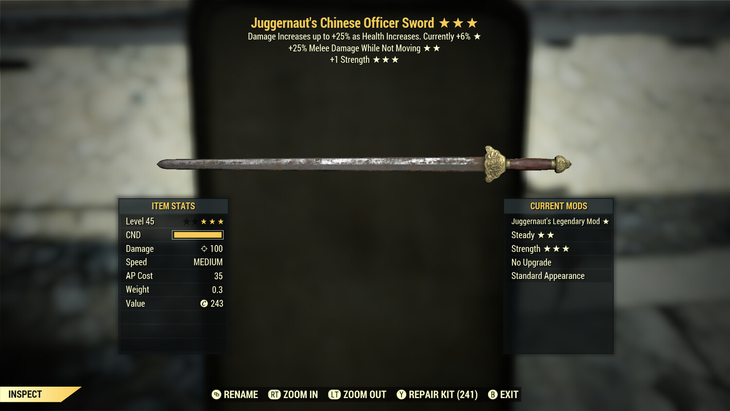 Juggernaut 25/1S Chinese Officer Sword