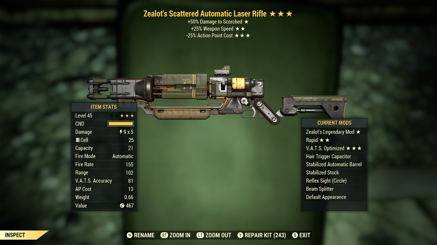 Zealots 25/25 Non Ultracite Laser Rifle