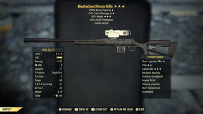 Legacy Rollable Quad 50/90 Brotherhood Recon Rifle Lvl 1