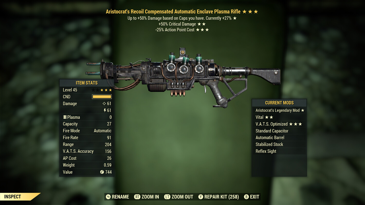 Aristocrat 50/25 Enclave Plasma Rifle