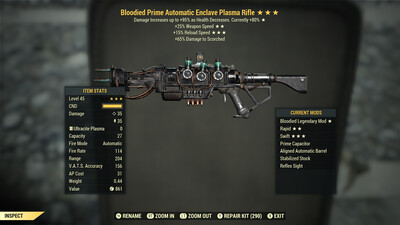 Bloodied 25/15r Enclave Plasma Rifle