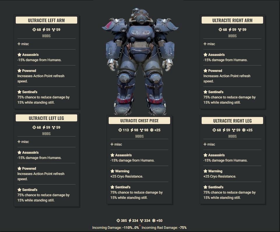 Assassins 3AP 2Cryo Sentinel Ultracite Set + Legacy Jetpack Helmet
