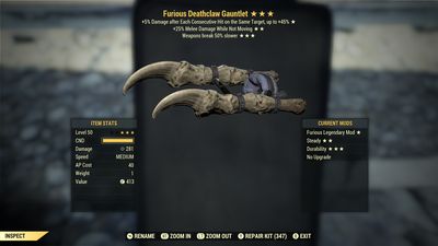 Furious 25s/Durability Deathclaw Gauntlet