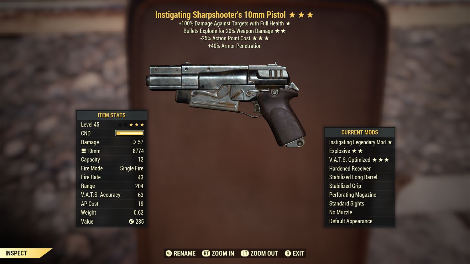 Instigating explosive 25 10mm Pistol