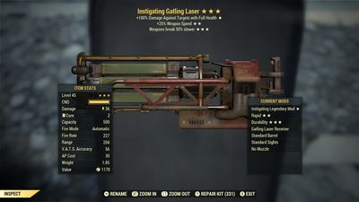 Instigating 25/Durability Gatling Laser