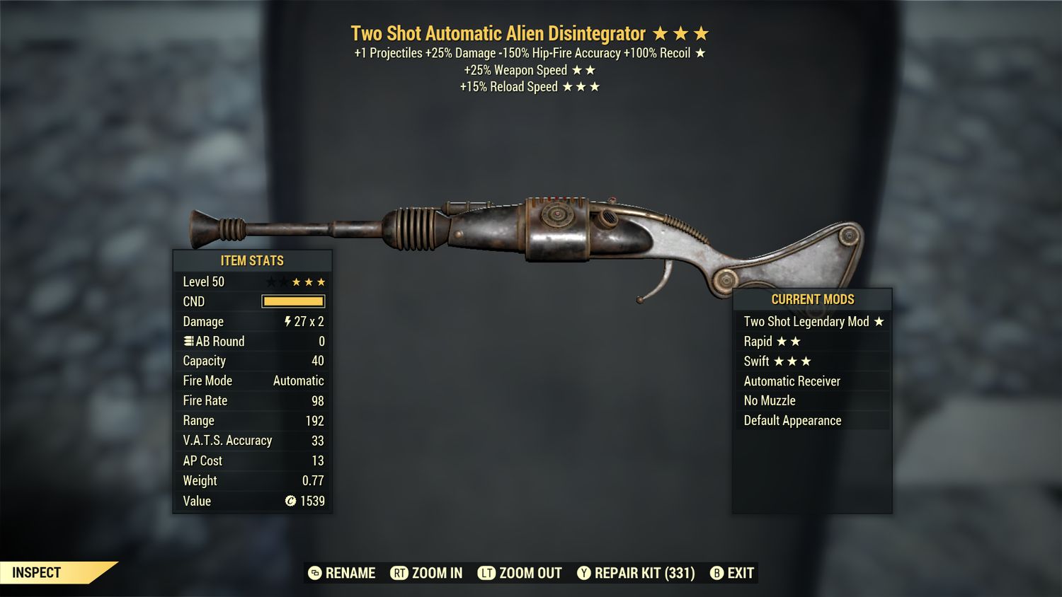 Two Shot 25/15r Alien Disintegrator