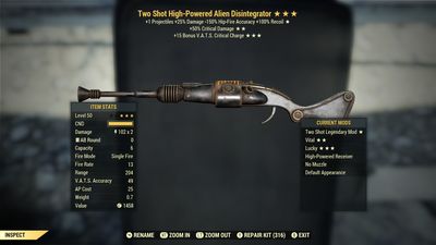 Two Shot 50/15c Alien Disintegrator