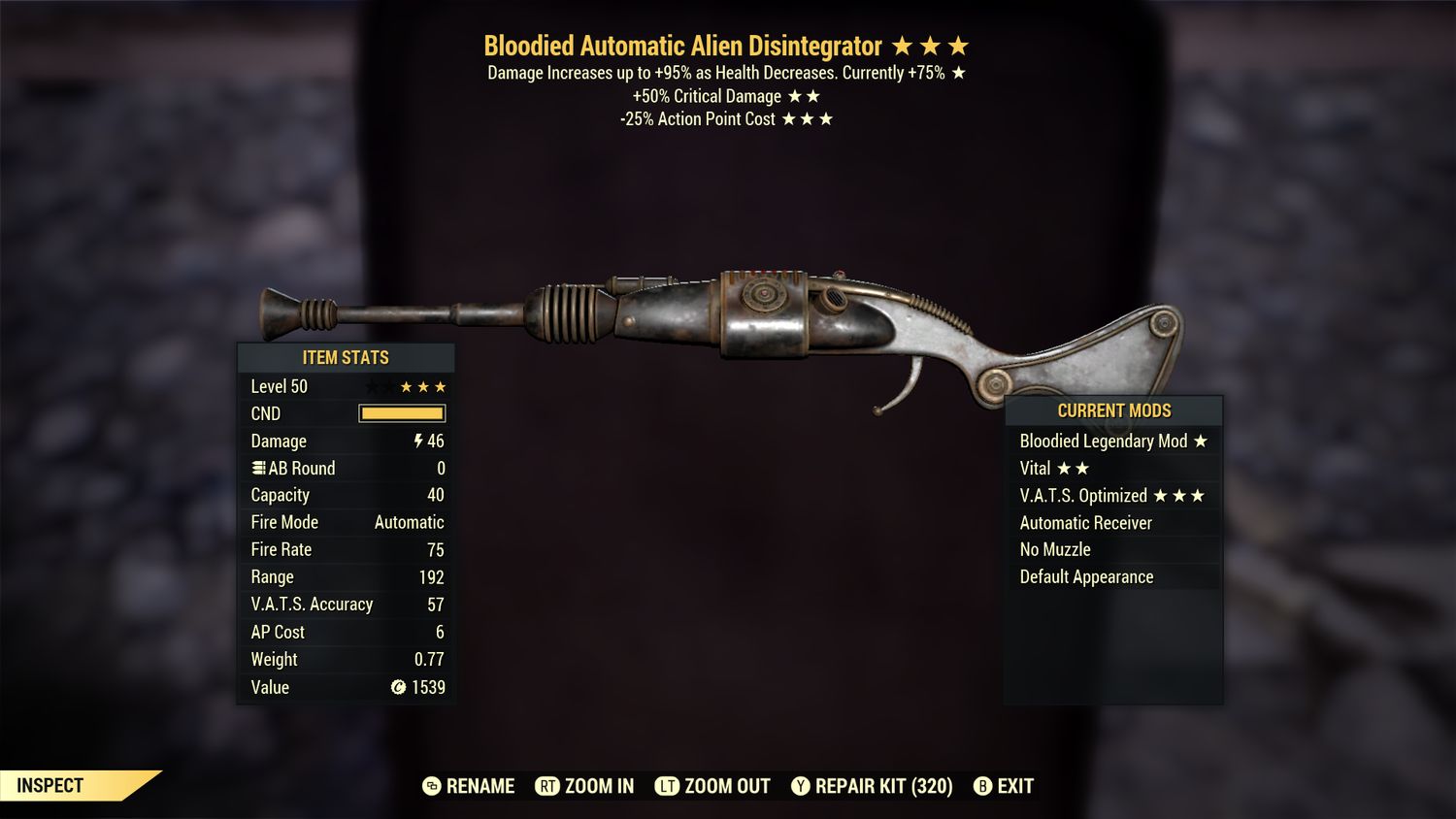 Bloodied 50/25 Alien Disintegrator
