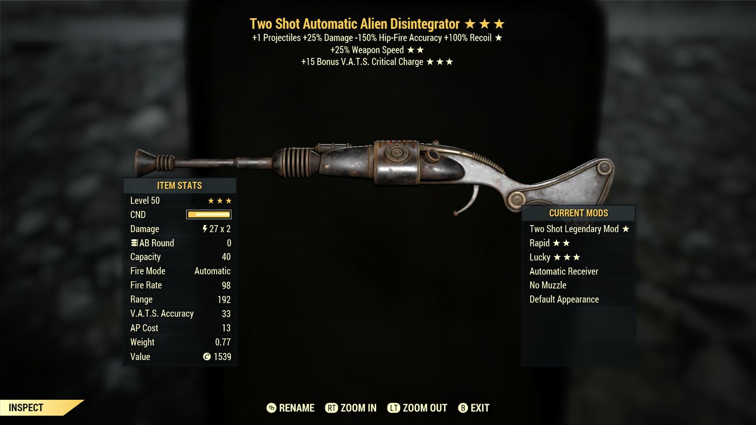 Two Shot 25/15c Alien Disintegrator