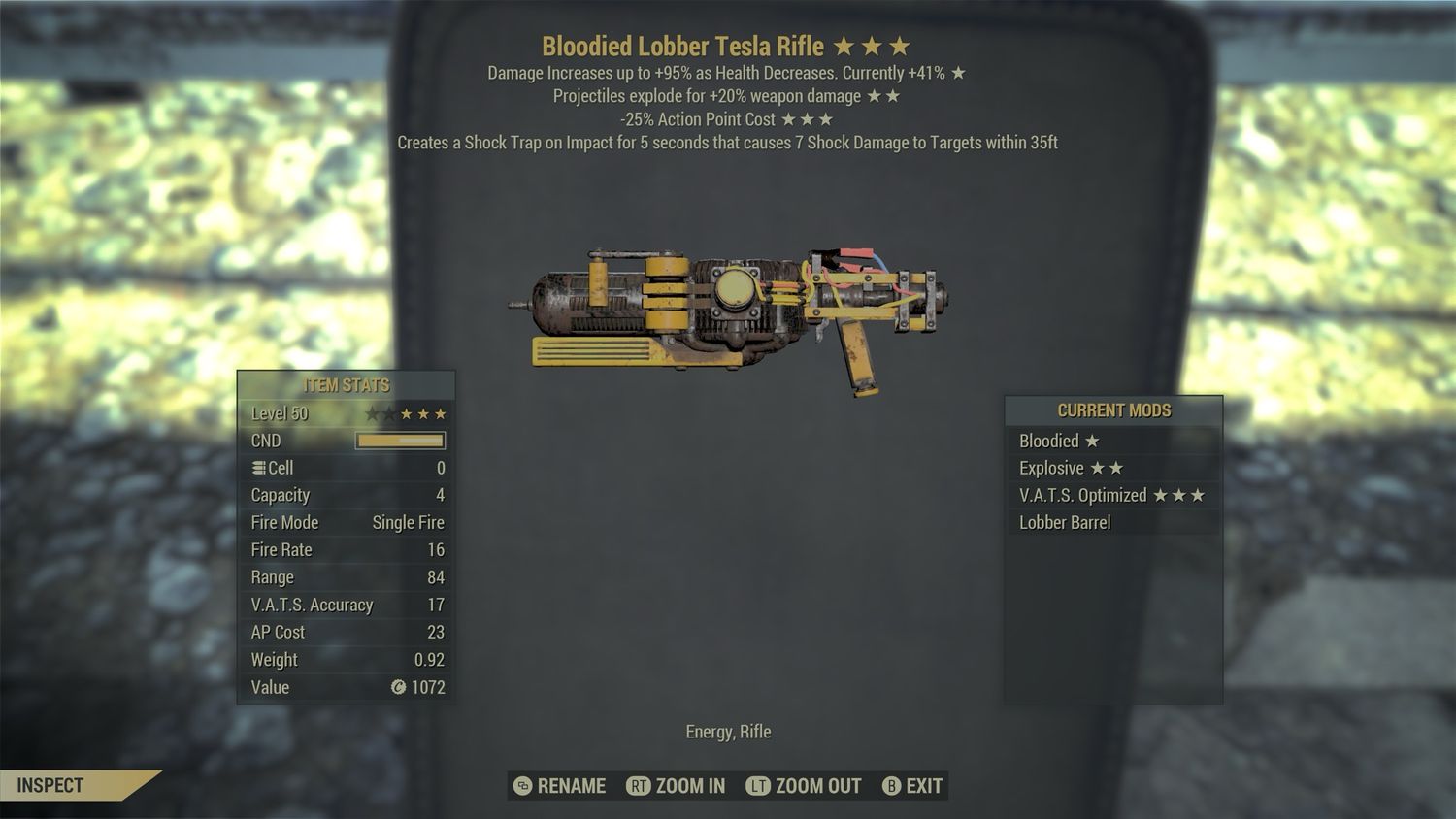 Legacy Bloodied Explosive 25 Lobber Tesla Rifle