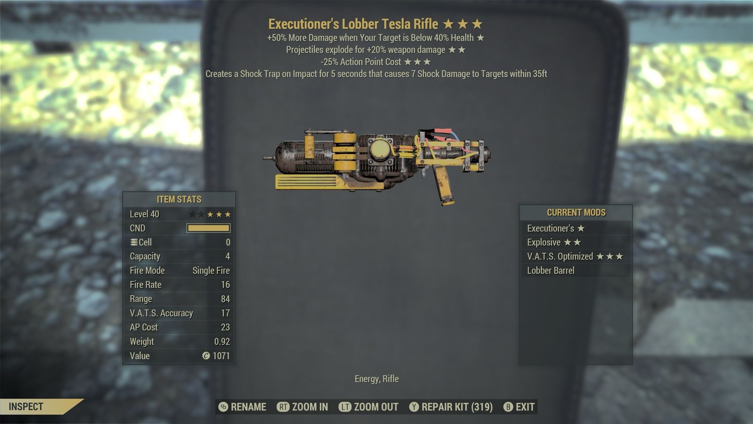 Legacy Executioners Explosive 25 Lobber Tesla Rifle