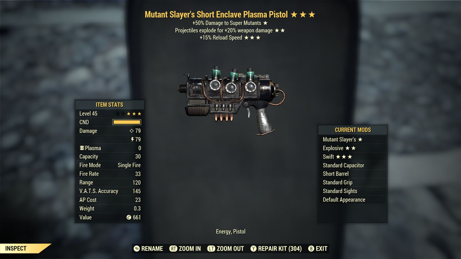 Mutant Slayers Explosive 15r Enclave Plasma Pistol