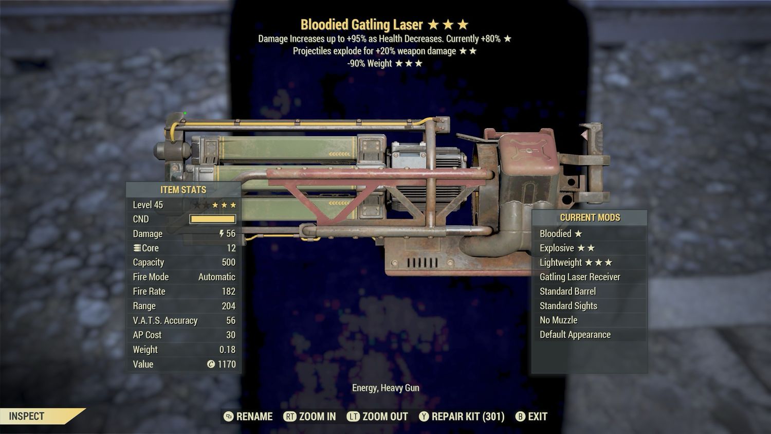 Bloodied Explosive 90 Gatling Laser
