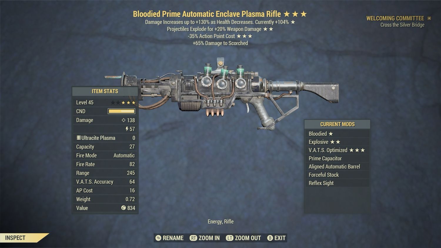 Unbreakable Bloodied Explosive 25 Enclave Plasma Rifle