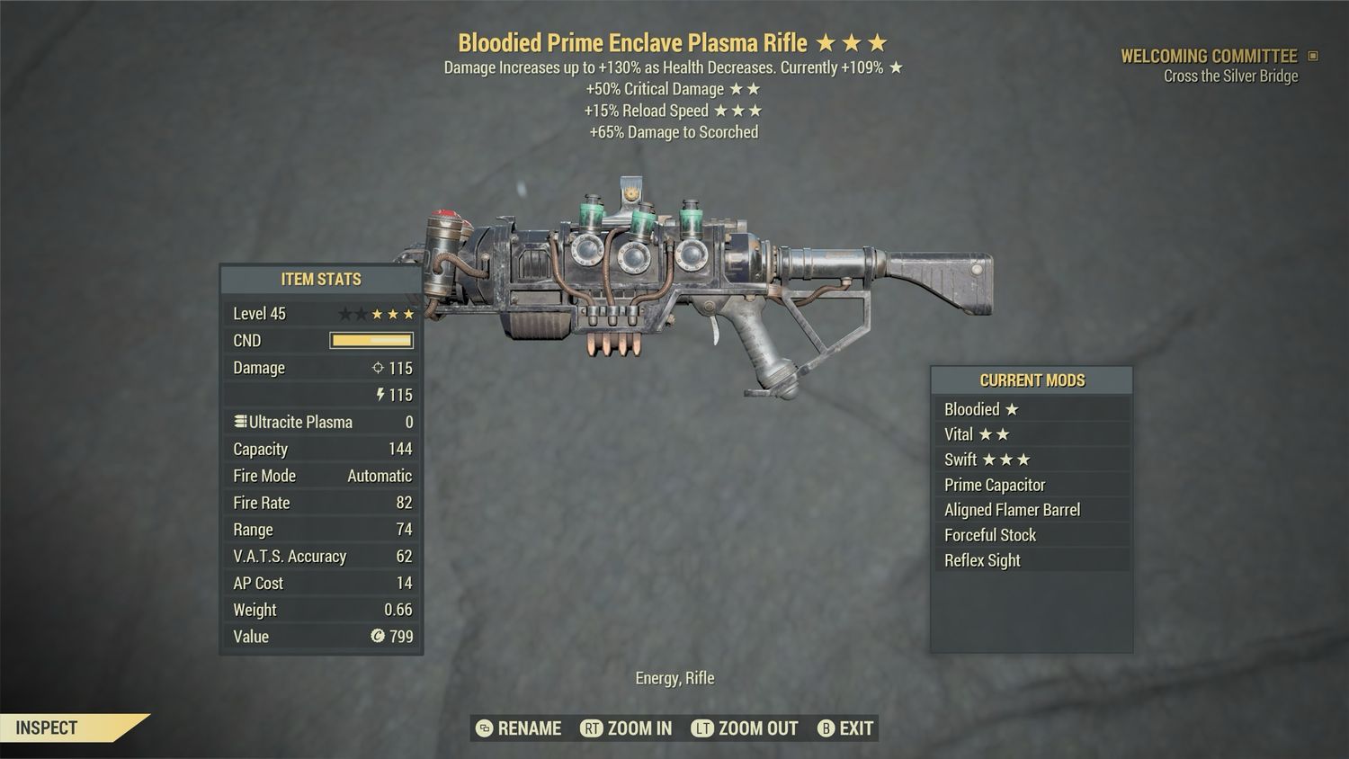 Unbreakable Bloodied 50/15r Enclave Plasma Rifle