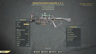 Unbreakable Bloodied 50/15r Enclave Plasma Rifle