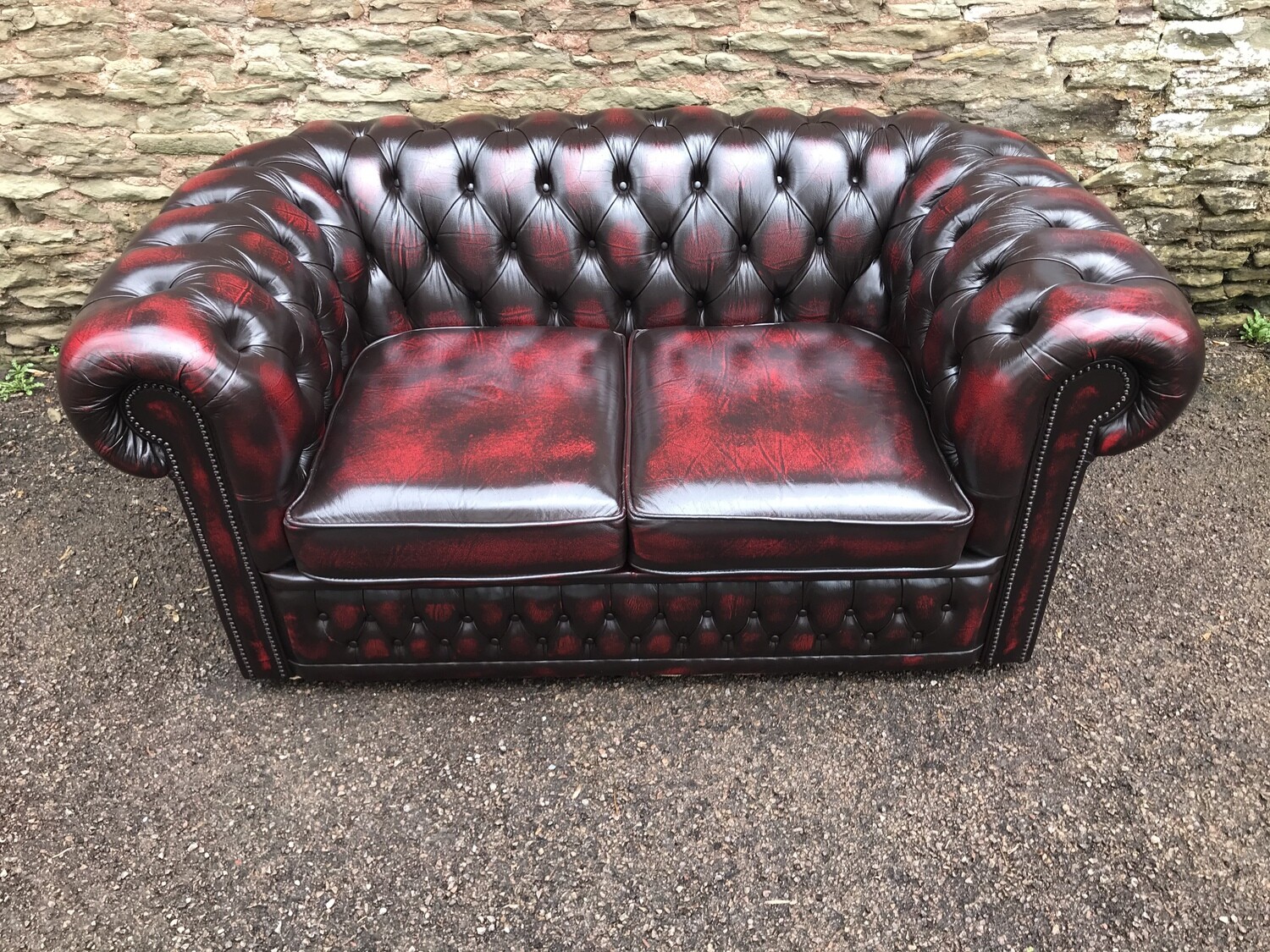 Oxblood Leather Chesterfield Sofa 2 Seater Made By Winchester Furniture